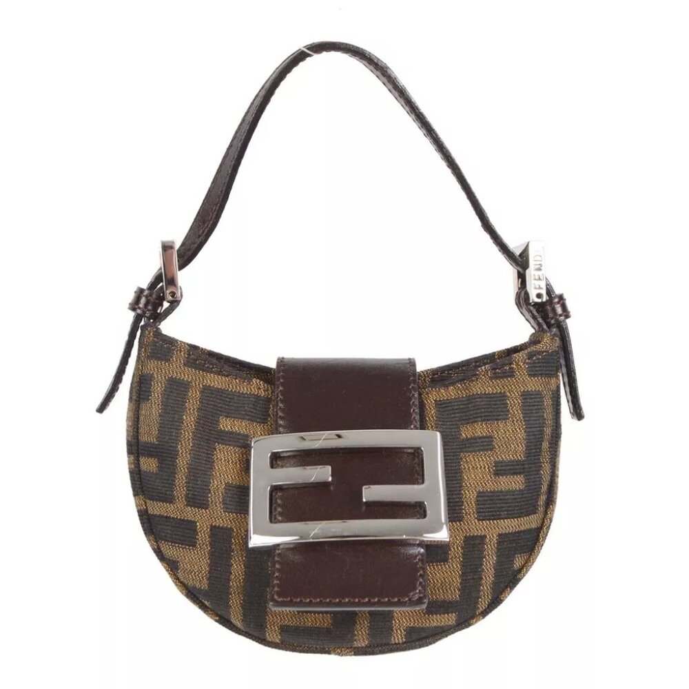 Fendi Zucca Mini Handbag Purse Brown Canvas Leather Italy